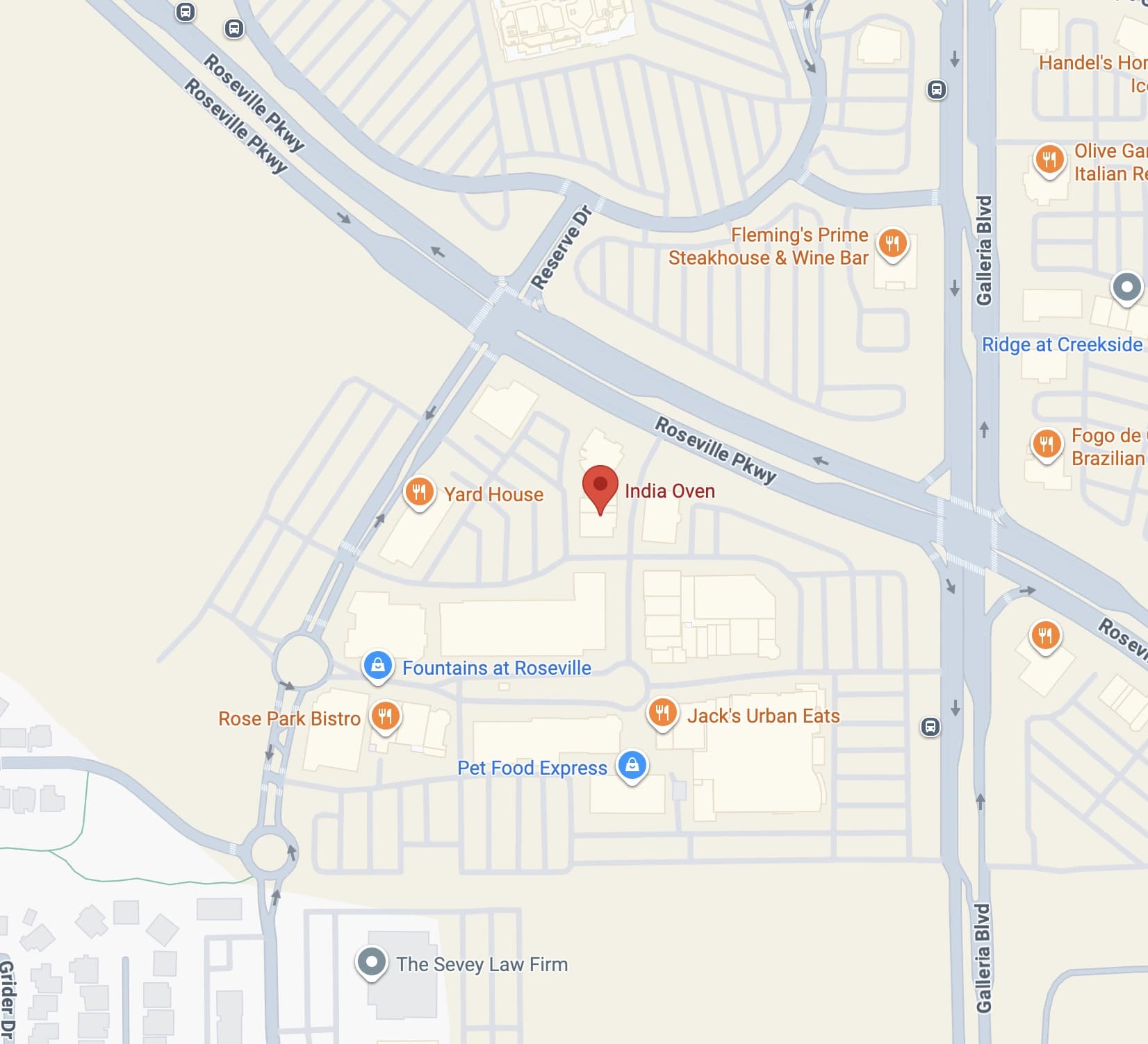 Map showing India Oven – Roseville