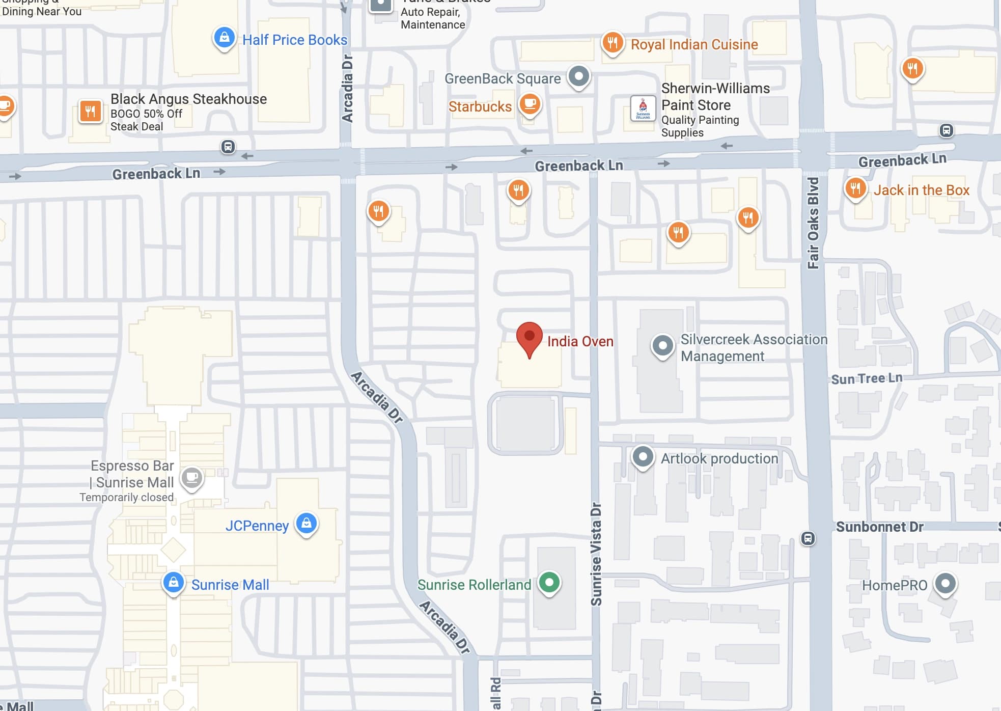 Map showing India Oven – Citrus Heights