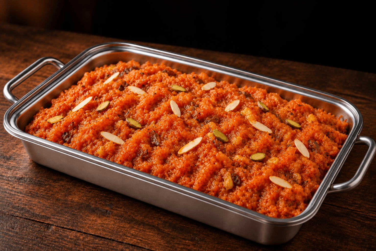 Carrot Halwa Tray, party tray catering selection at India Oven in Citrus Heights