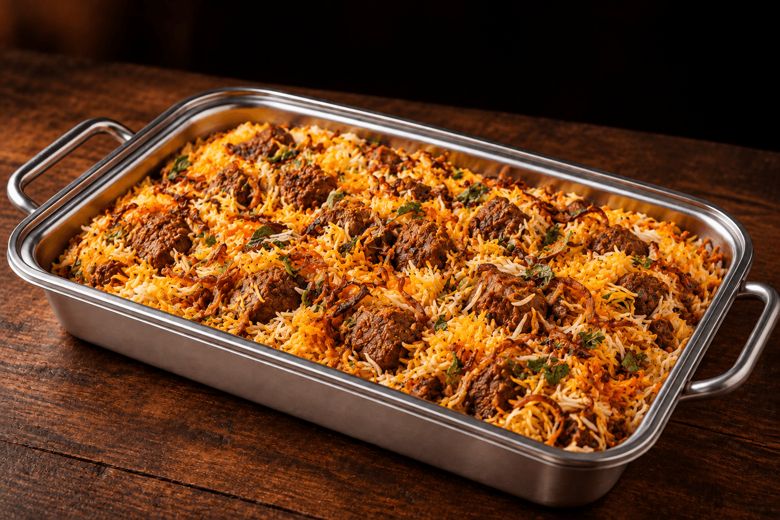 Lamb Biyani Tray, party tray catering selection at India Oven in Citrus Heights