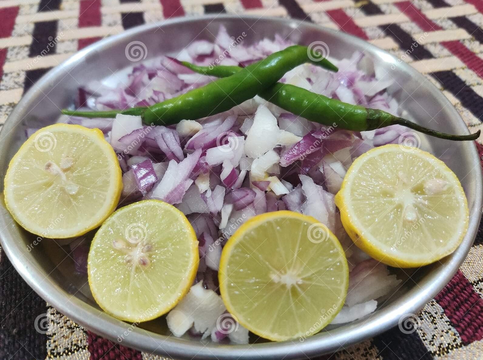 Onions, Lemons Chillies, served at India Oven Sacramento