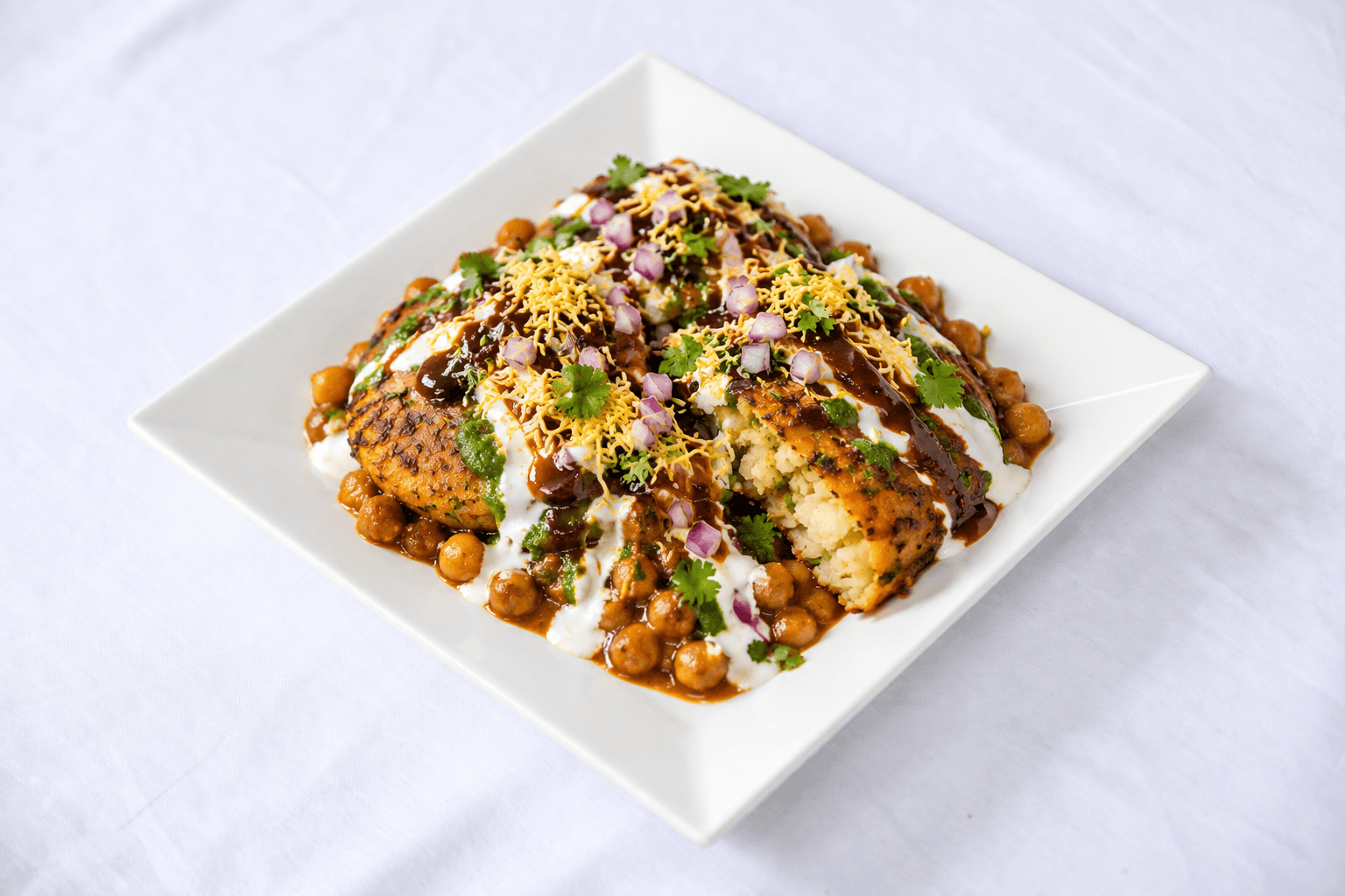 Aloo Tikki Chaat, served at India Oven Sacramento