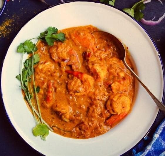 Shrimp Tikka Masala, served at India Oven Sacramento