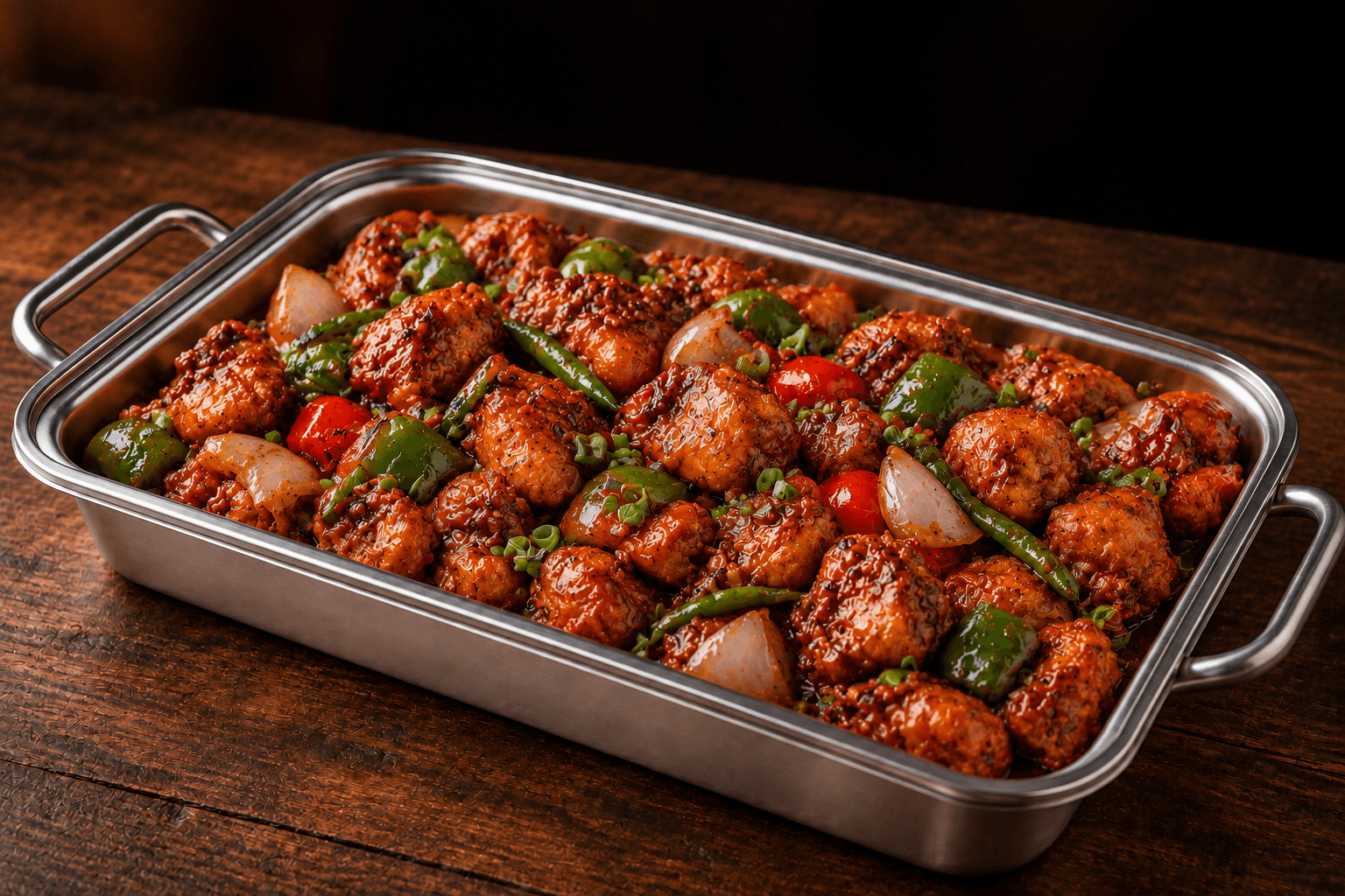 Chicken Chilli Tray, party tray catering selection at India Oven in El Dorado Hills