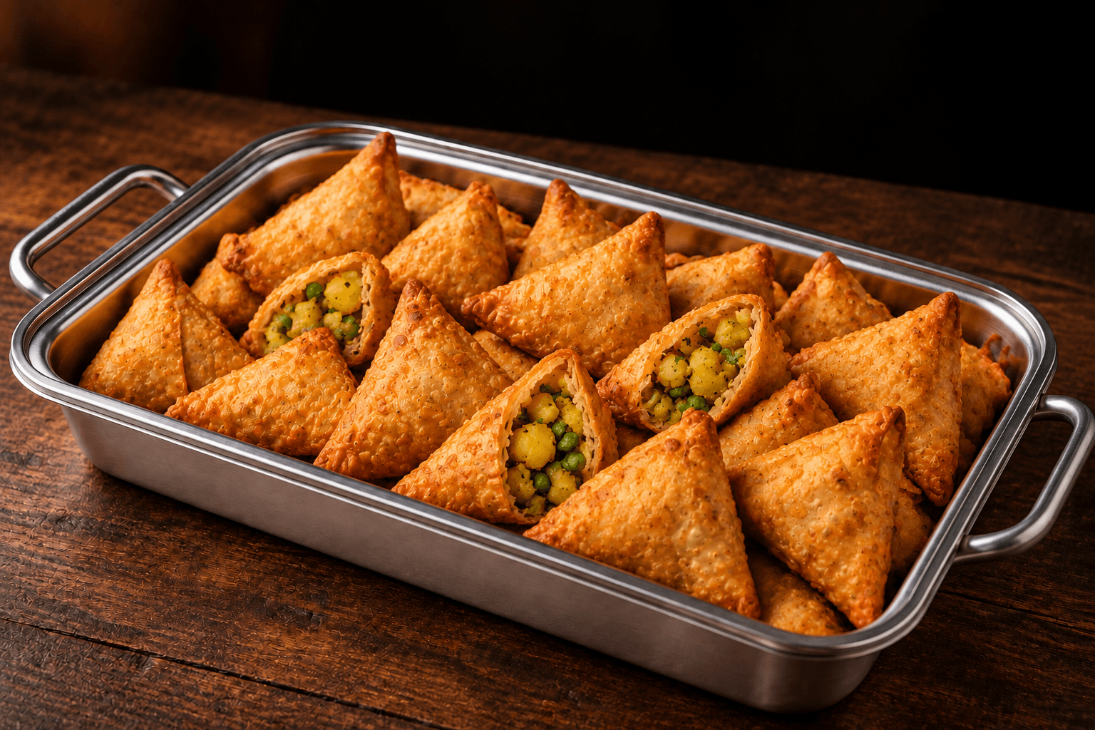 Vegetable Somosa Tray, party tray catering selection at India Oven in El Dorado Hills