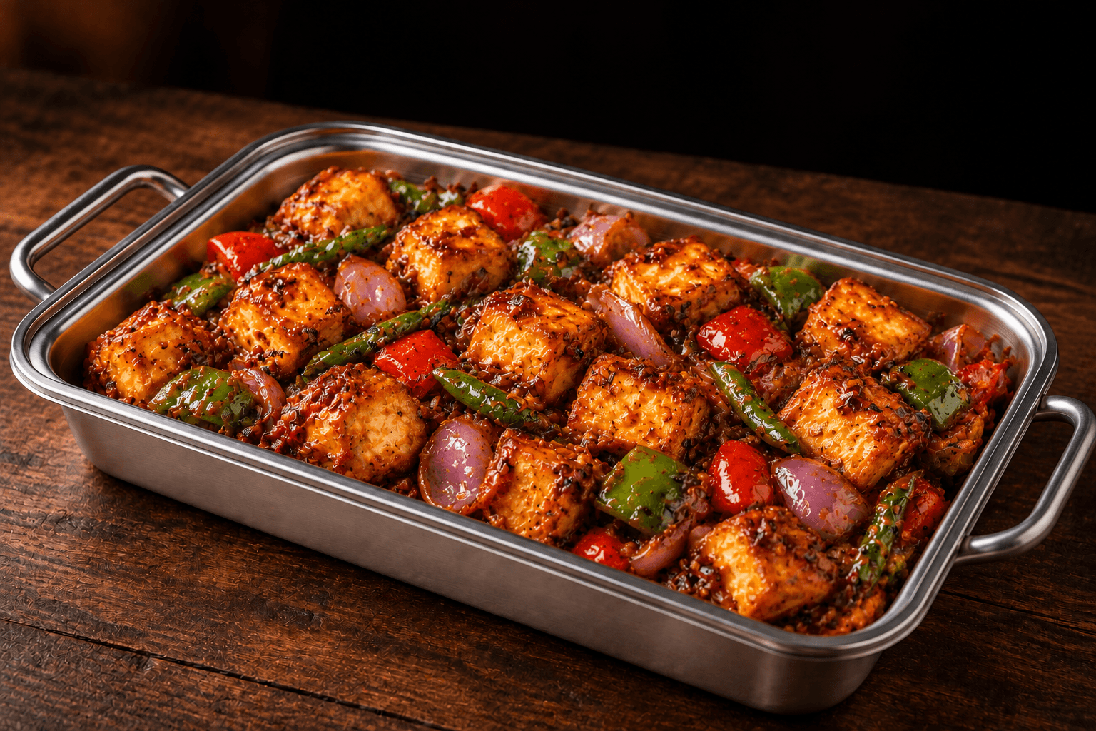 Panner Chilli Tray, party tray catering selection at India Oven in El Dorado Hills