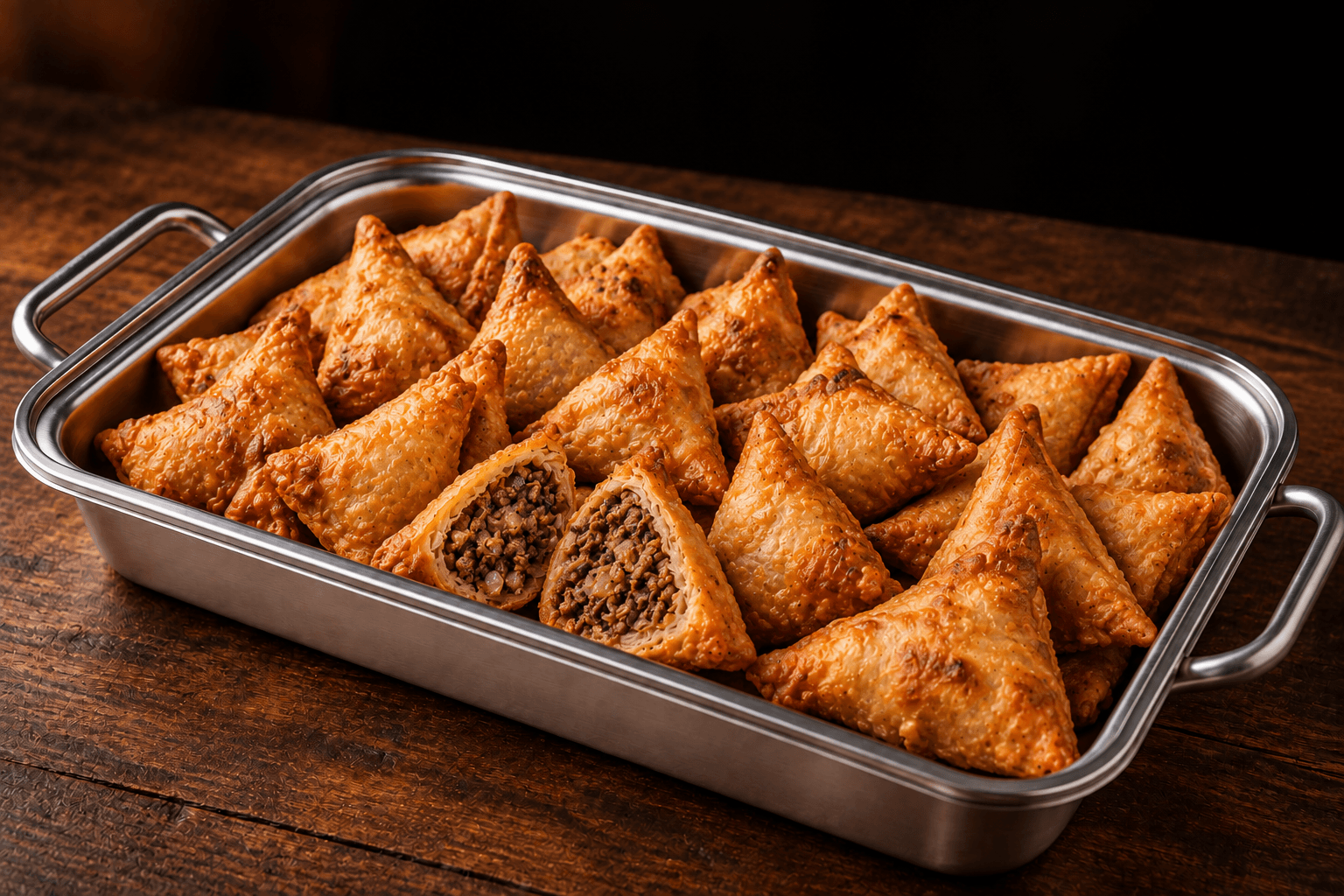 Lamb Samosas Tray, party tray catering selection at India Oven in Roseville