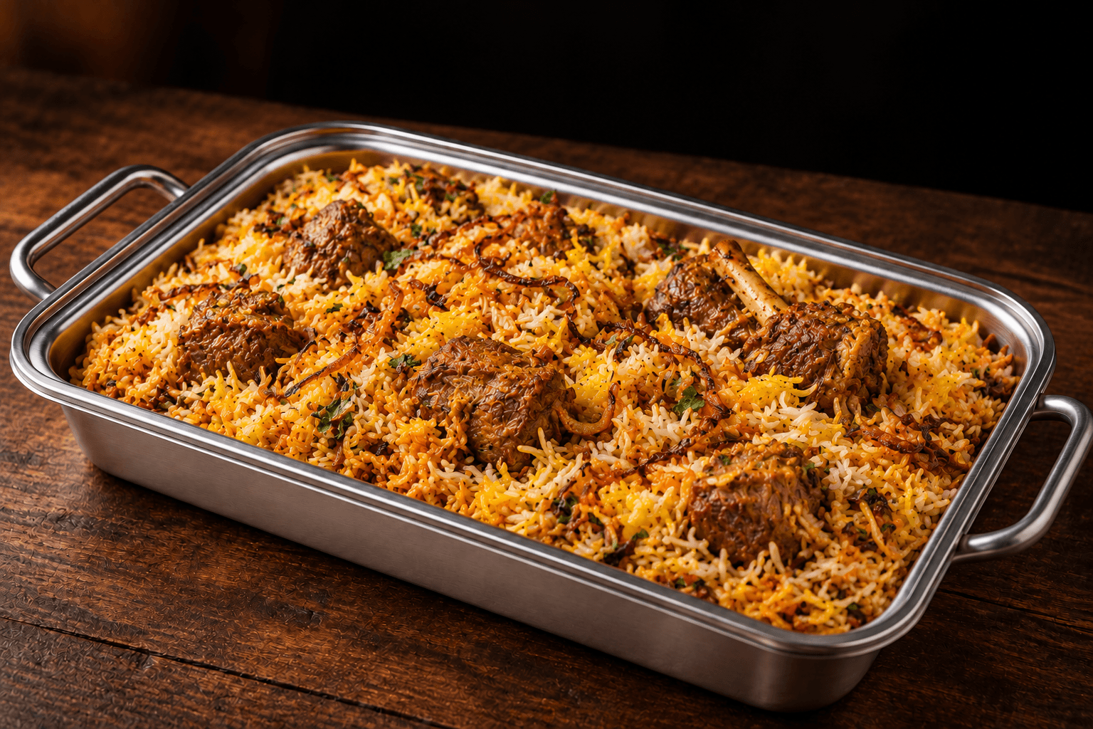 Lamb Biyani Tray, party tray catering selection at India Oven in Grass Valley